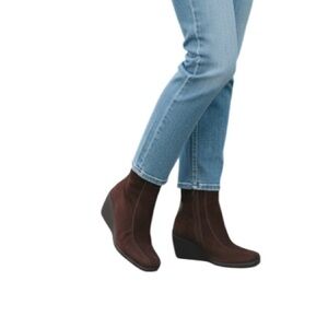 SANTANA Kylie Brown Square Toe Suede Wedge Boots Faux Fur Lined Y2K Neutral 6.5